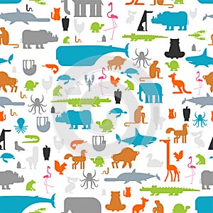 Beast pattern. Animals background seamless. cute cartoon animals.Â jungle and forest Wild nature. Fauna of Different Continents.